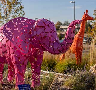 Custom made pink and orange animal sculptures for children