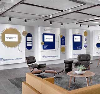 Dimentional Timeline wall with digital elements northwestern mutual