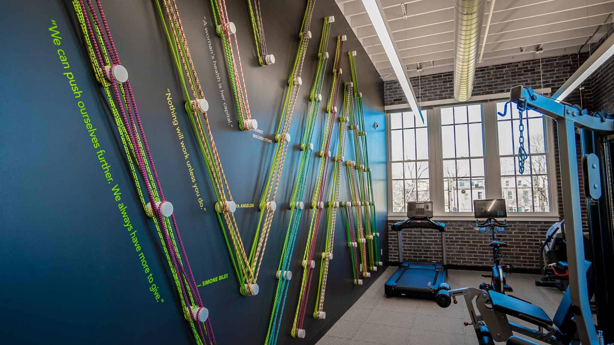 Arrows in work out room made with a bungee rope