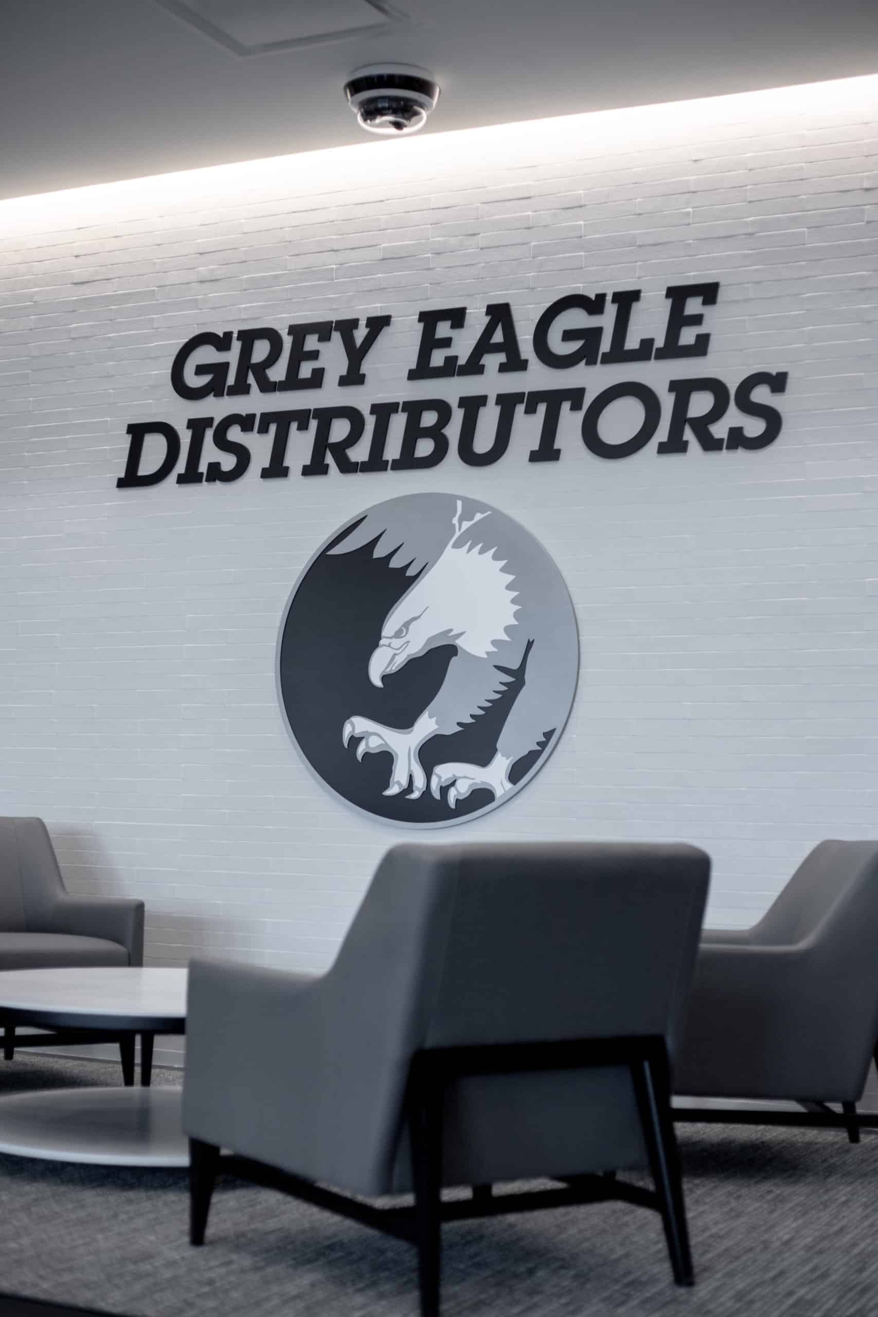 Monotone Lobby and signs for Anheuser Buch Grey Eagle Distribution