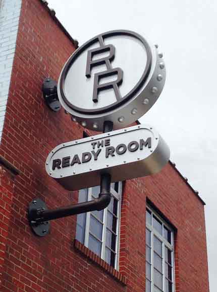 The ready room Bar Exterior sign with retro custom design and illuminated letters