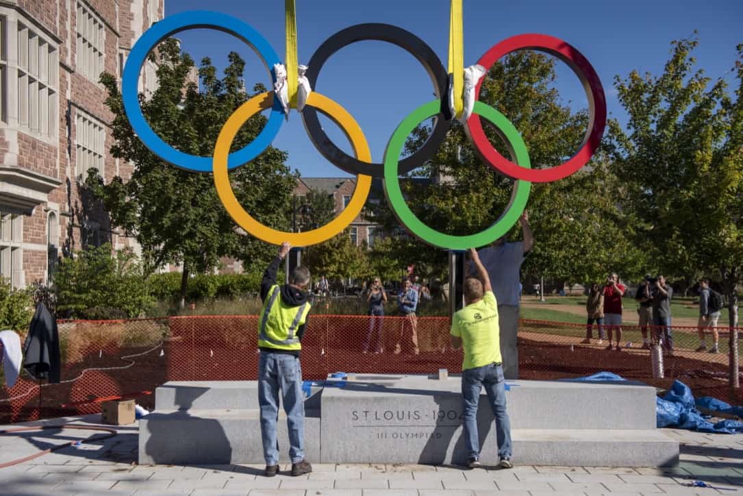 Custom install of sculpture of olympic rings