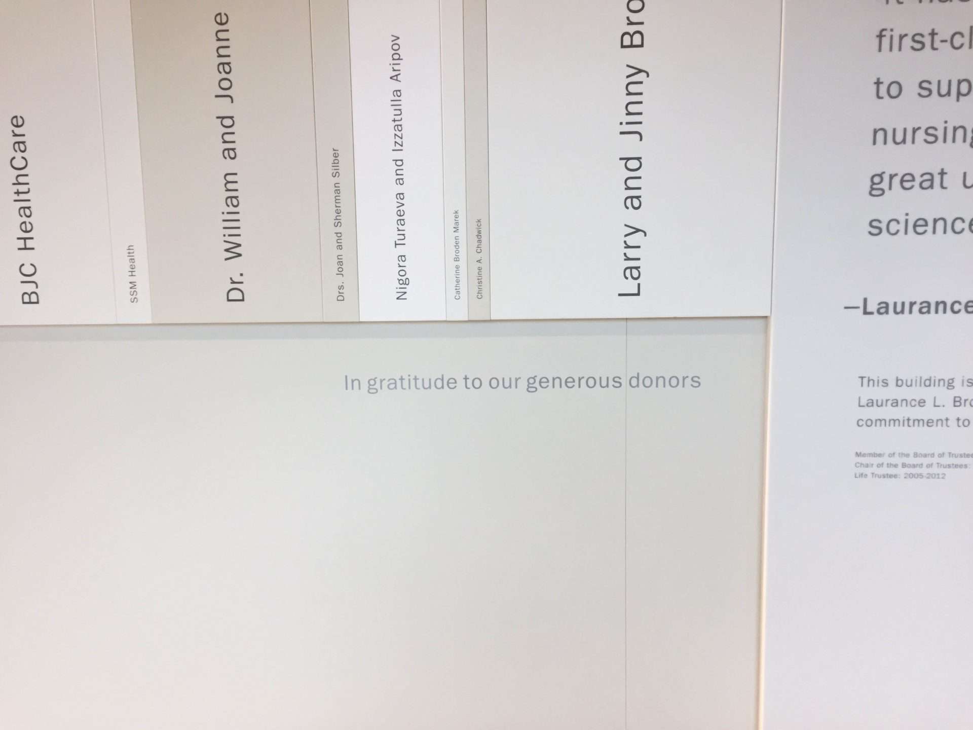 Simple names on Donor recognition wall display