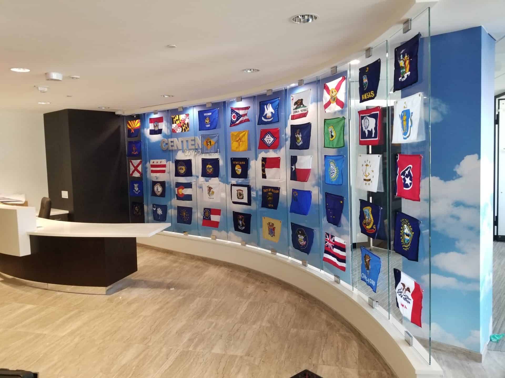 Custom flag display at the Centene Corporate lobby