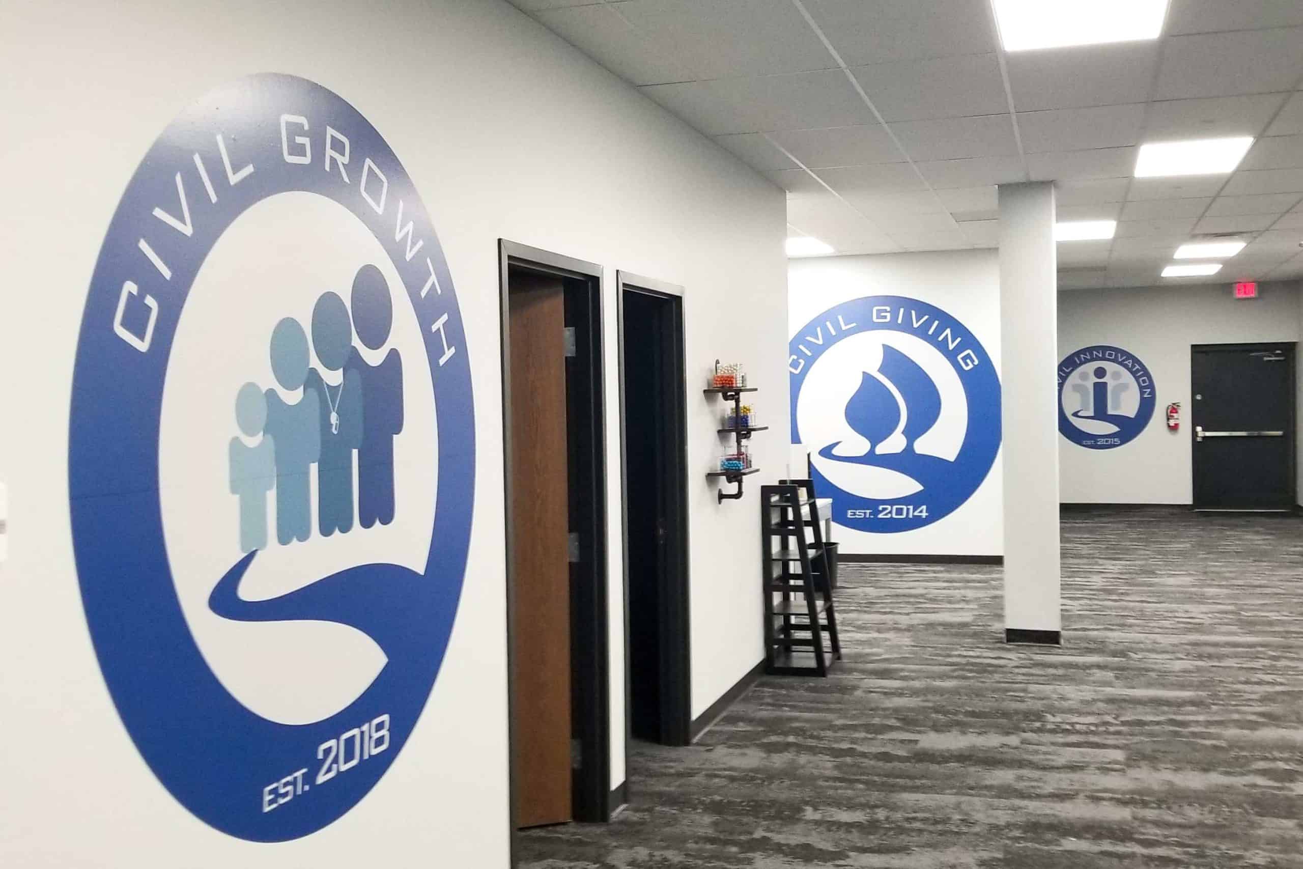 Office space design with vinyl graphics for CDI values