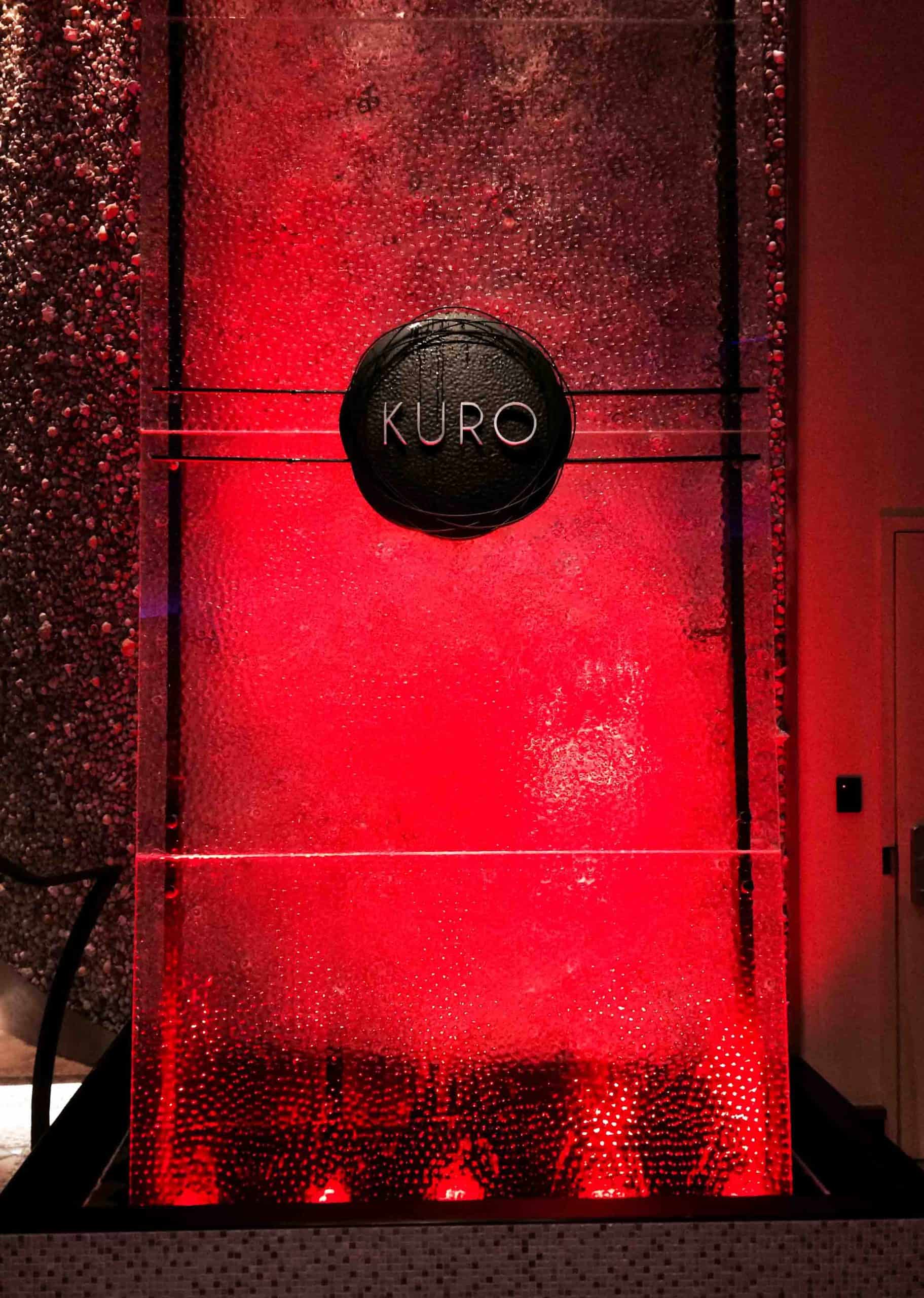 Unique logo wall with red lit glass for high end business