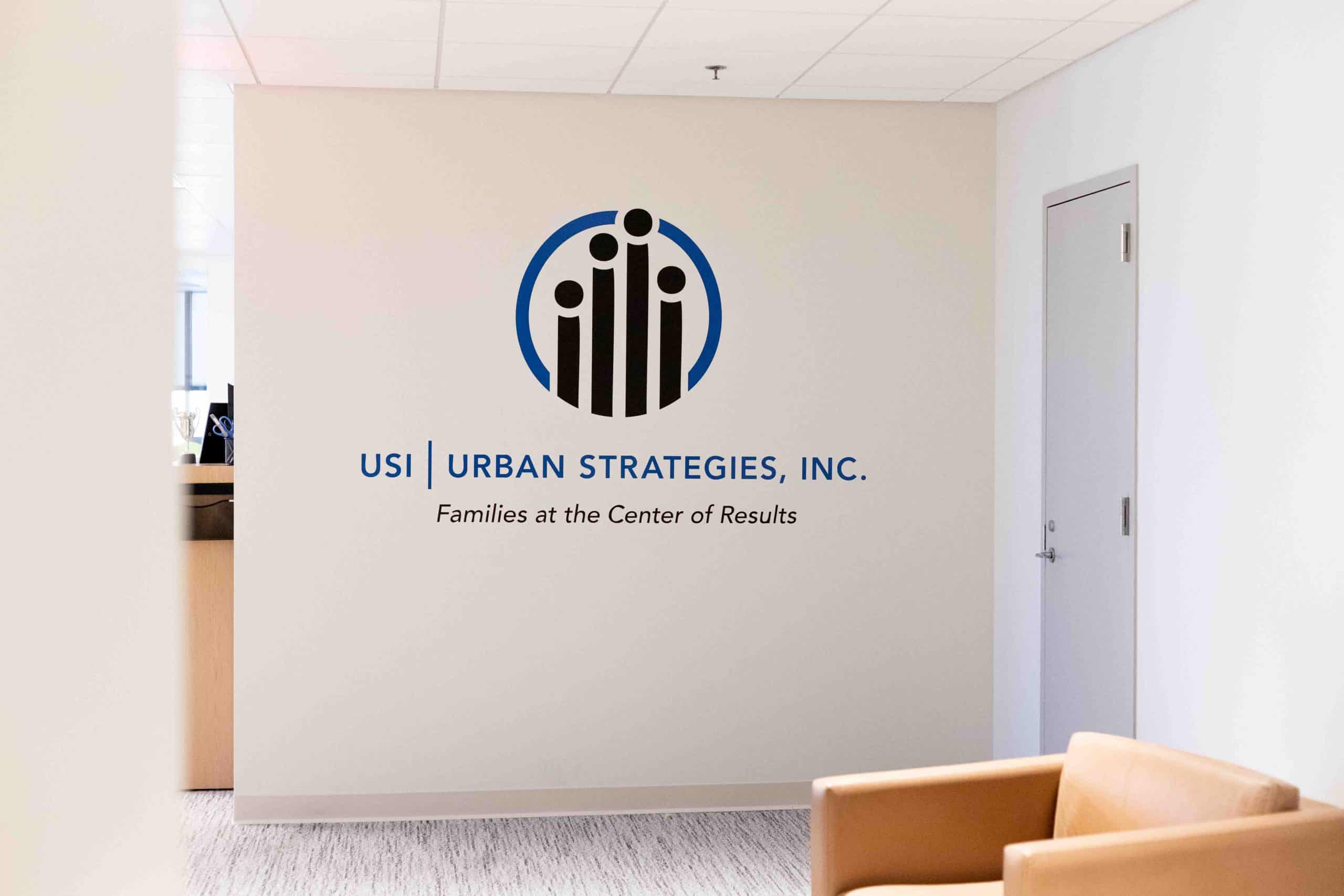 Urban Strategies entrance wall logo for lobby area