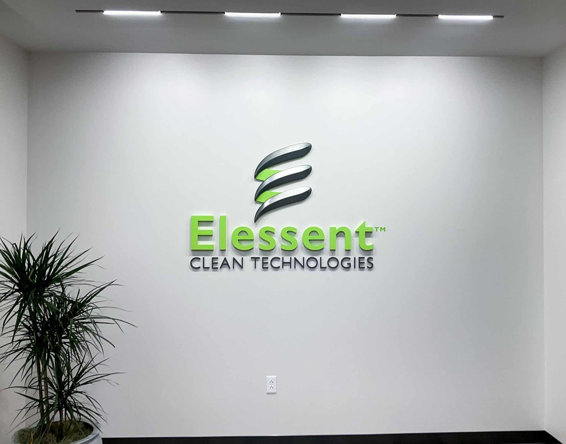 Custom Dimensional logo on white wall for elessent