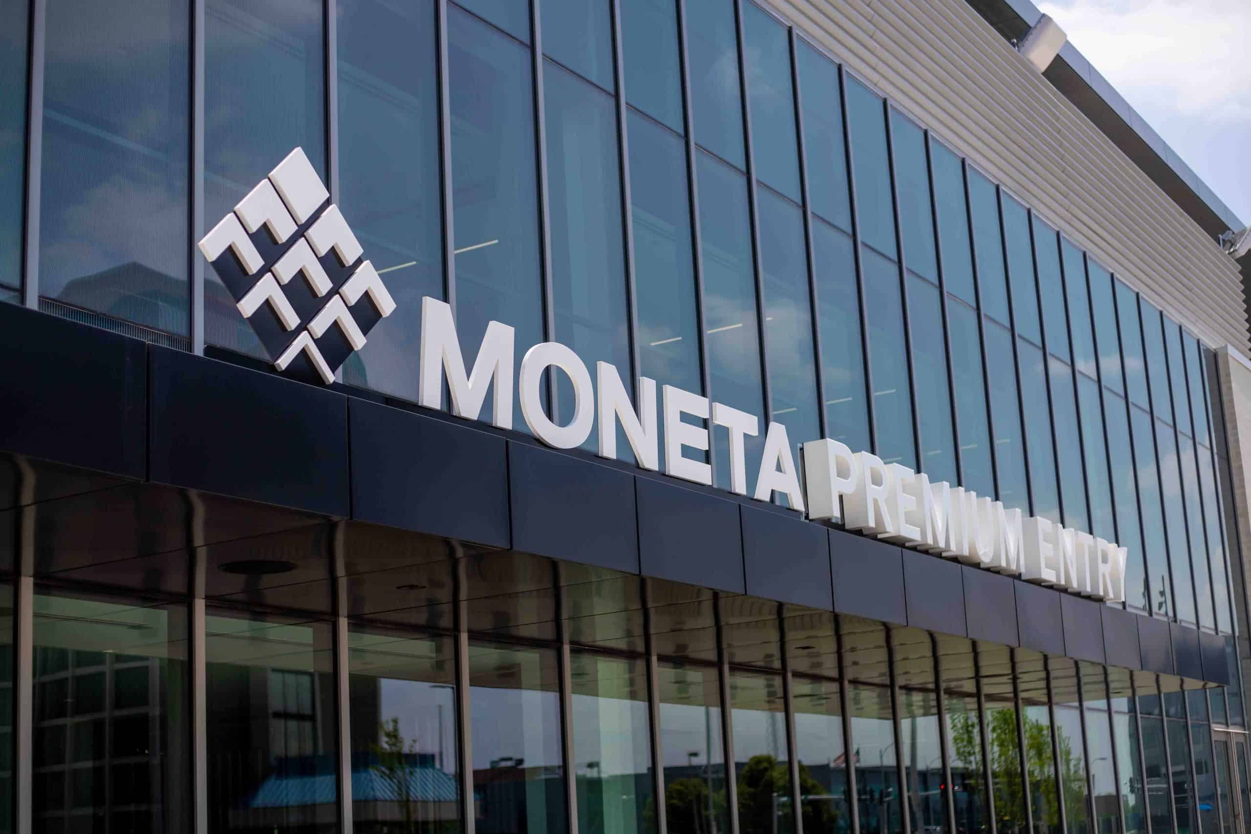 Custom Moneta Entrance sign for MLS stadium in dimensional letterset on rooftop