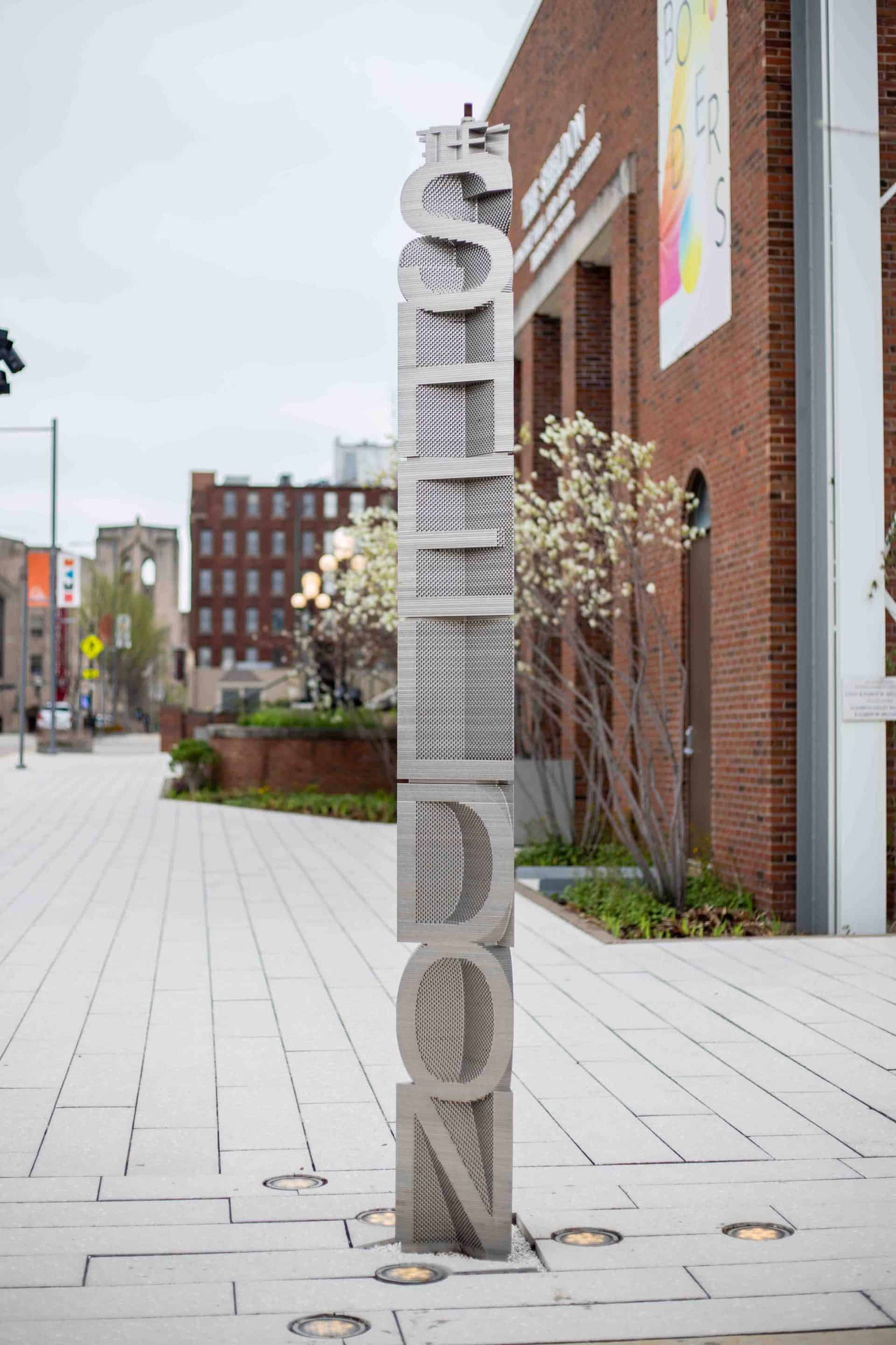 The Sheldon metal letters stacked on top of each other that created 3D sign