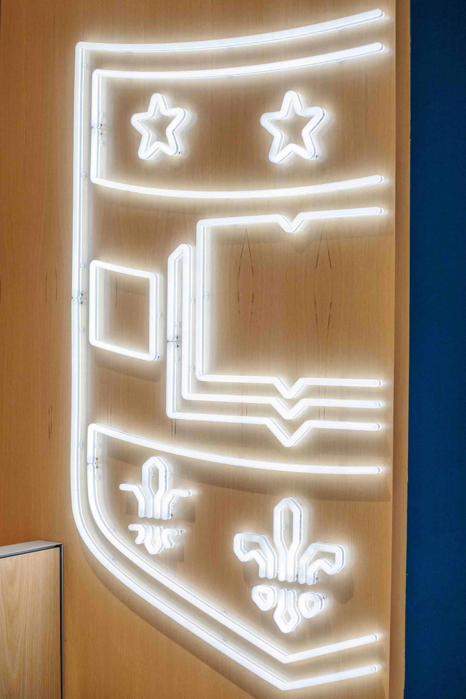 neon logo sign custom made for washington university HR office